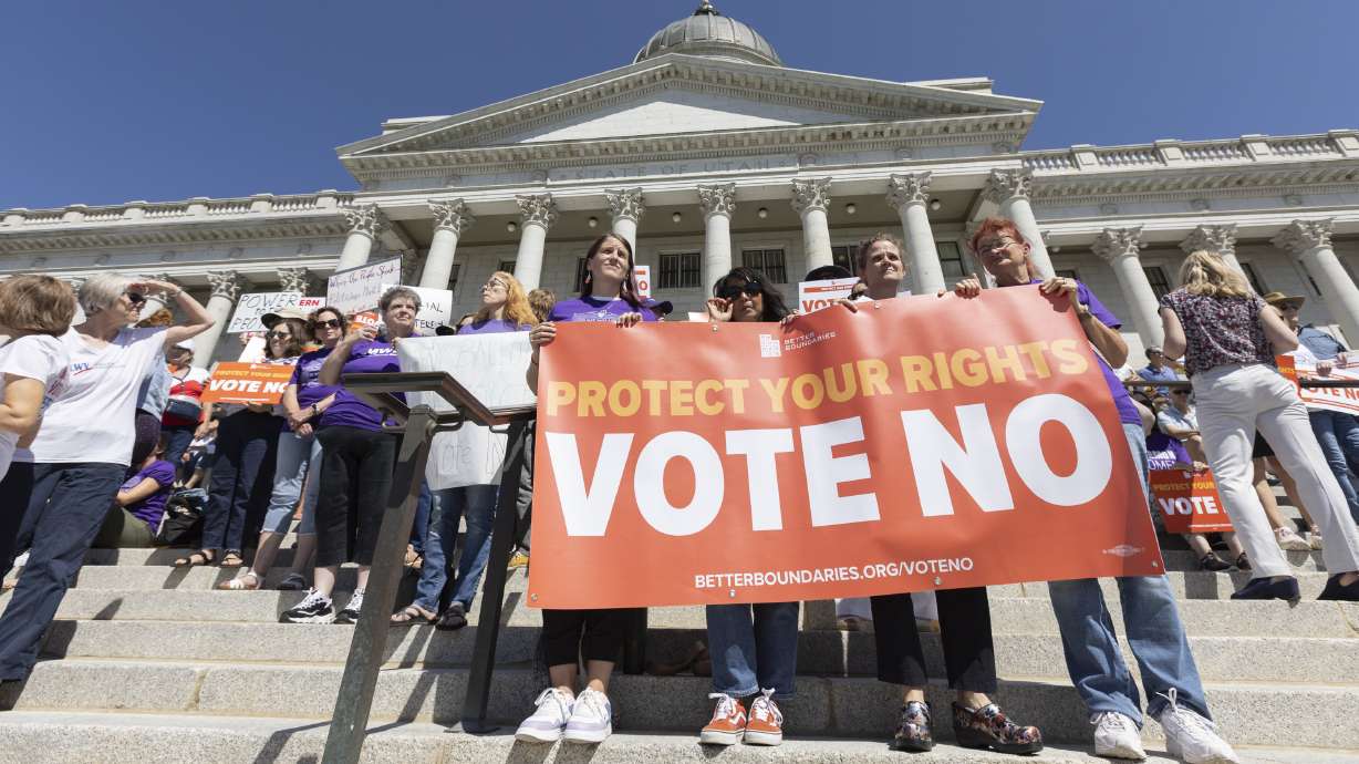 Hundreds gathered at Better Boundaries' "Vote No" rally at the Capitol. This is part of an effort t...