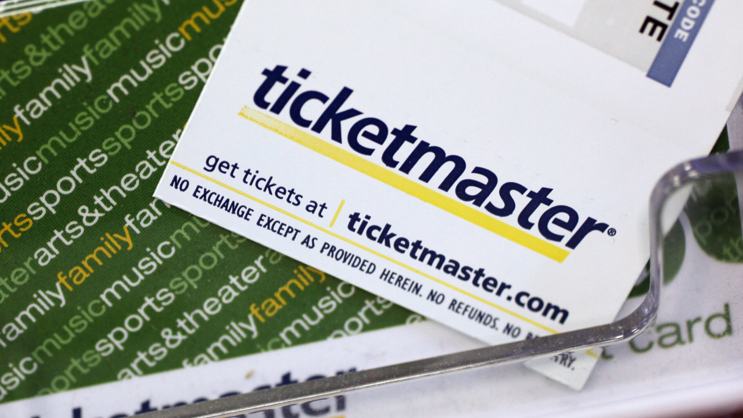 FILE - Ticketmaster tickets and gift cards are shown at a box office in San Jose, Calif., May 11, 2...