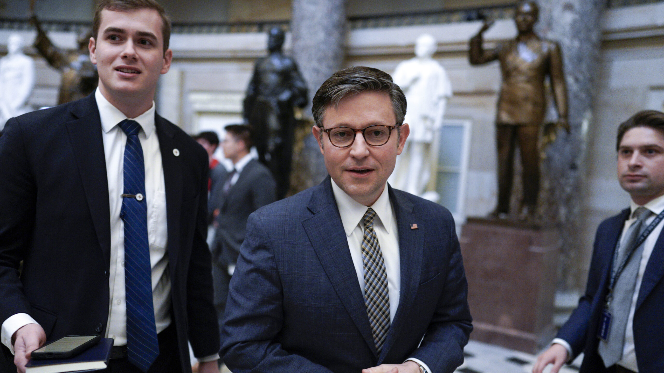 House Speaker Mike Johnson of La., walks on Capitol Hill, Thursday, Jan. 18, 2024, in Washington. T...