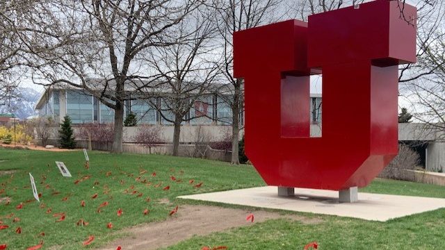 The Block U at the center of campus, after Pride Week had completed on April 5, 2022....