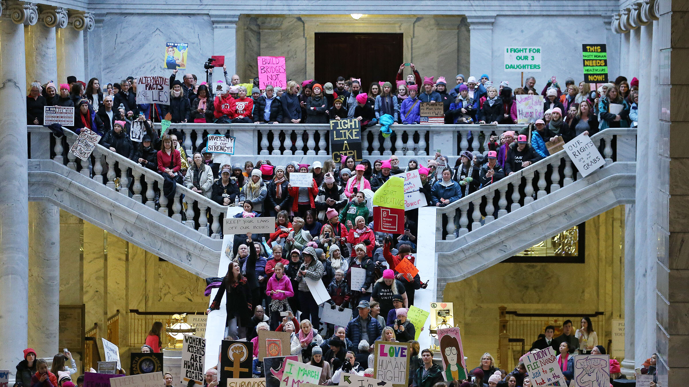 Thousands march on the state Capitol for women's equality on Monday, Jan. 23, 2017. Photo credit: S...