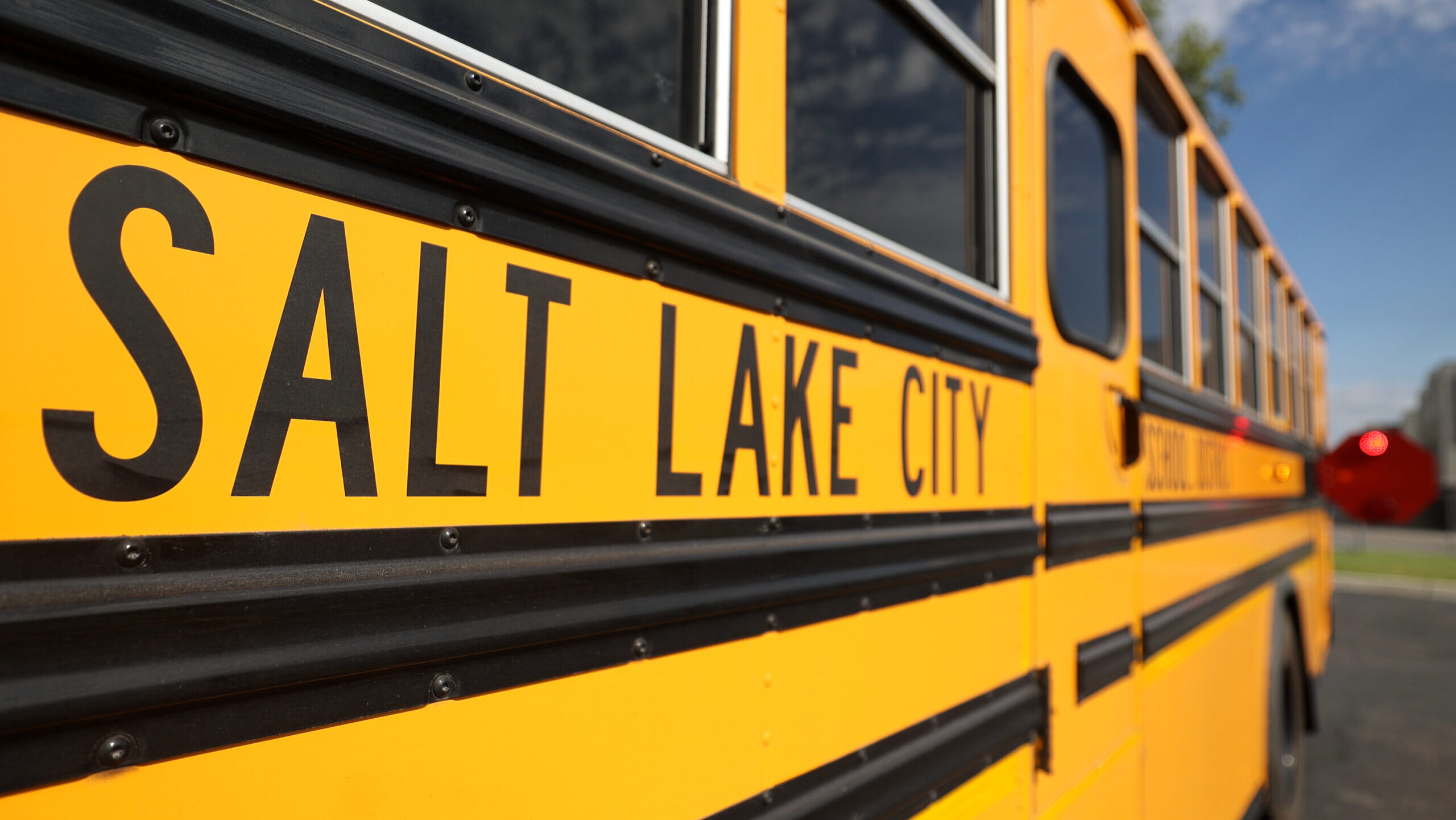 A close-up picture of a Salt Lake City School District bus....