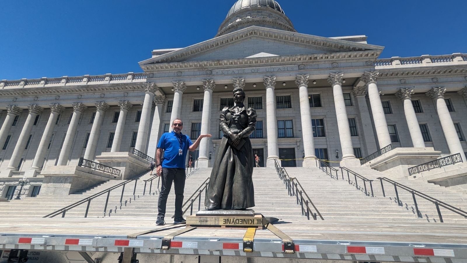 Jeff with the statue of Martha Hughes Cannon, about to head off to Washington D.C....