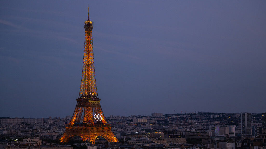 the olympic rings on display on the eiffel tower, salt lake olympics 2034 are officially happening...