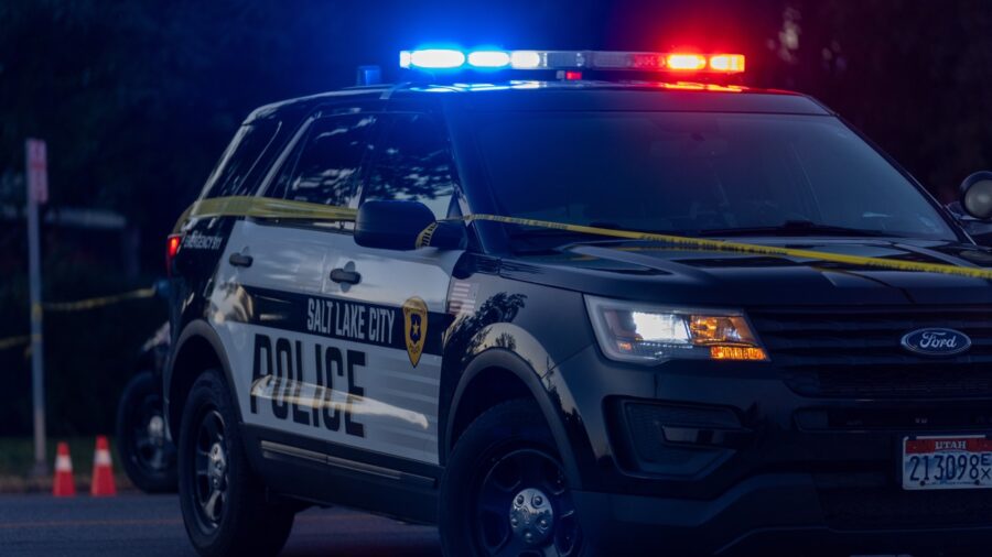 A Salt Lake City Police Department vehicle parked on Redwood Road....