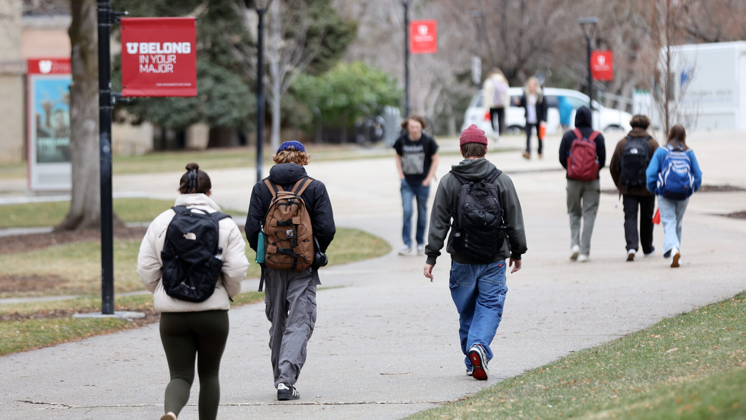 People walk through the University of Utah campus in Salt Lake City on Wednesday, March 13, 2024. T...