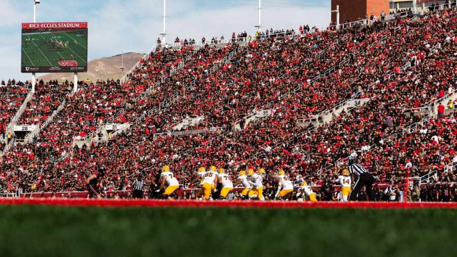 The Utah Utes play against the Arizona State Sun Devils at Rice-Eccles Stadium in Salt Lake City on...