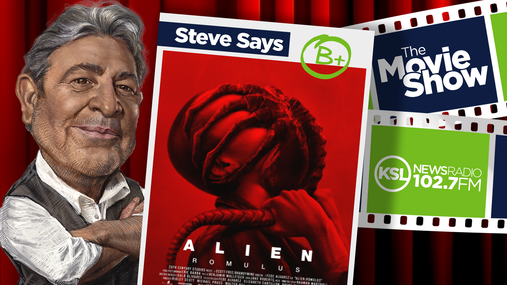 alien romulus poster next to ksl movie show host steve salles...